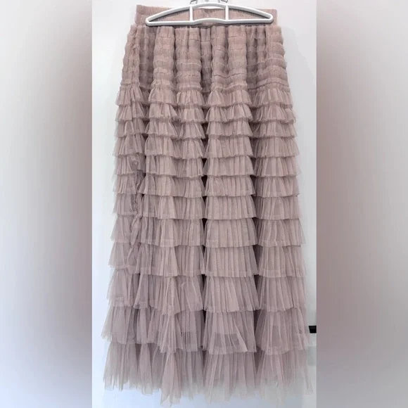 NWT APRCOT Stunning layered Tulle Midi Skirt sz Small Stone colour ruffles lined - Picture 6 of 16